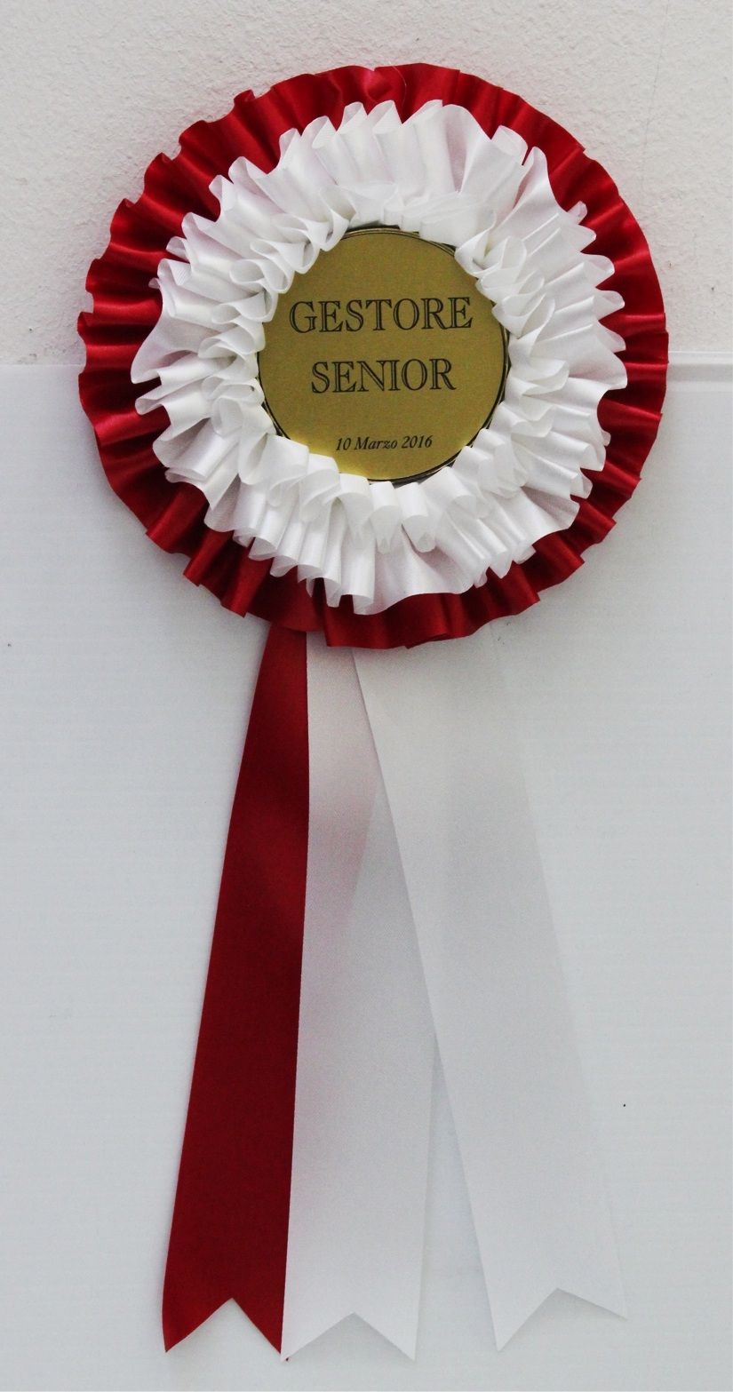Coccarda trofeo personalizzato bianca e rossa